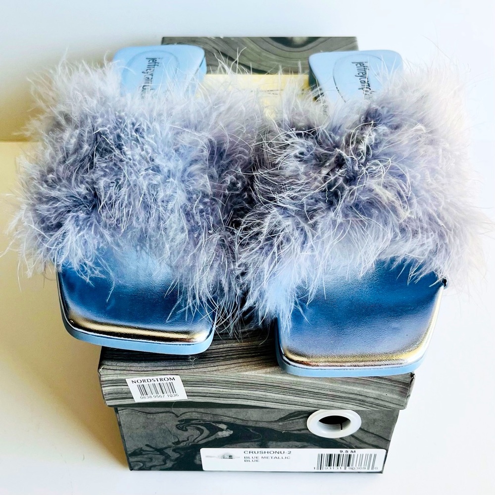 Jeffrey Campbell feather slides/flats